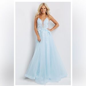 JVN by Jovani Light Blue Floral Gown